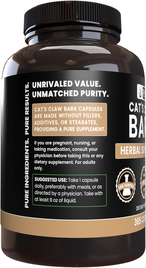 Pure Original Ingredients Cat's Claw Bark (365 Capsules) No Fillers, Always Pure, Lab Verified