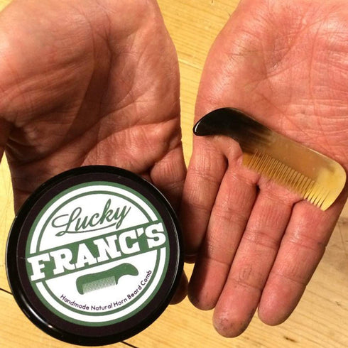 Lucky Franc's Handmade Ox Horn Fine Tooth Comb for Men's Beards and Mustaches, Pocket Size, Metal Tin Gift.