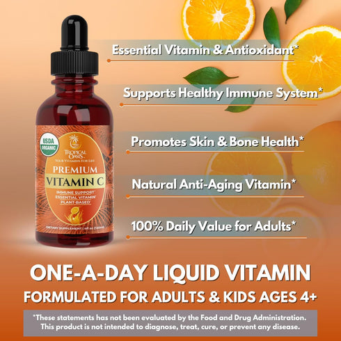 Immune 98% 60 Tropical Oasis USDA Organic Liquid Vitamin C Drops for Adults & Kids | Supports Healthy System |