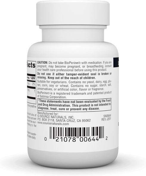 Source Naturals BioPerine Black Pepper Fruit Extract, 10 mg, 120 Tablets, Promotes Nutrient Absorption