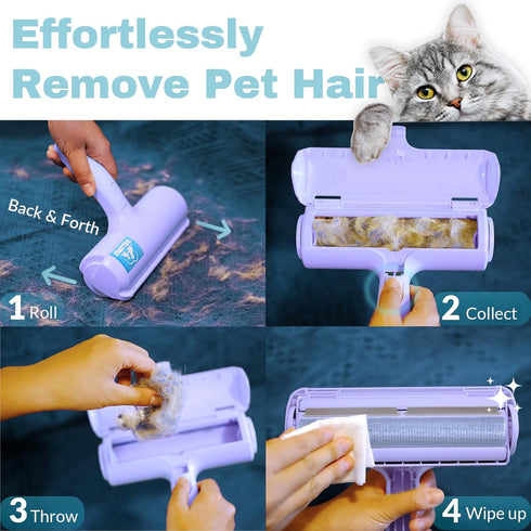 Pet Hair Remover Roller, Dog & Cat Fur Remover with Self-Cleaning Base, Efficient Animal Hair Removal Tool, Purple