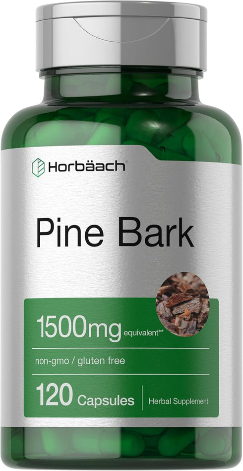 Horbaach Pine Bark Extract Capsules | 1500mg | 120 Count | Non-GMO and Gluten Free