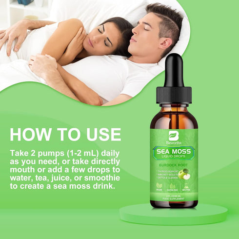 Sea Moss Liquid Drops, Organic Irish Sea Moss Gel with Burdock Root, 2 Fl Oz for Immune, Joint, Detox Support