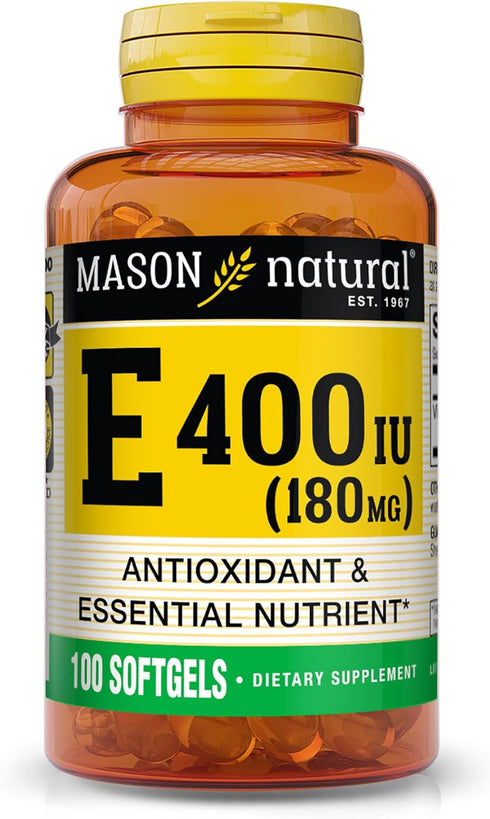 MASON NATURAL Vitamin E 180 mg (400 IU) - 100 Softgels for Immune System and Skin Health