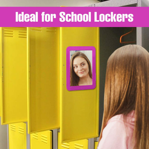 Magnetic Mirror for Locker, 5x7 inch Grass Green Framed Real Glass Make-up Mirror for School, Home