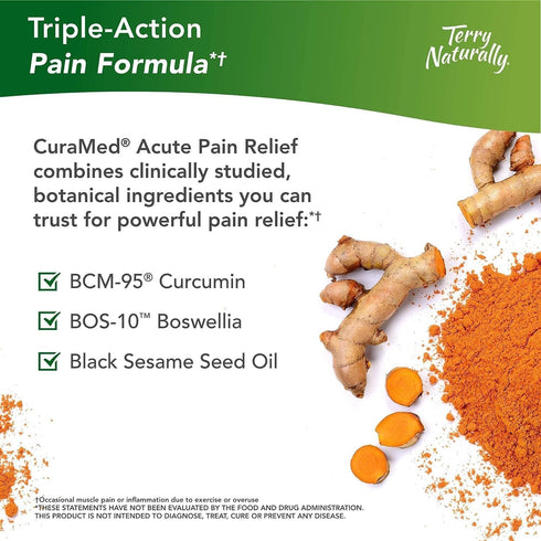 Terry Naturally CuraMed Acute Pain Relief - 60 Liquid Gels with BCM-95 Curcumin & Boswellia - Non-GMO, Easy to Swallow