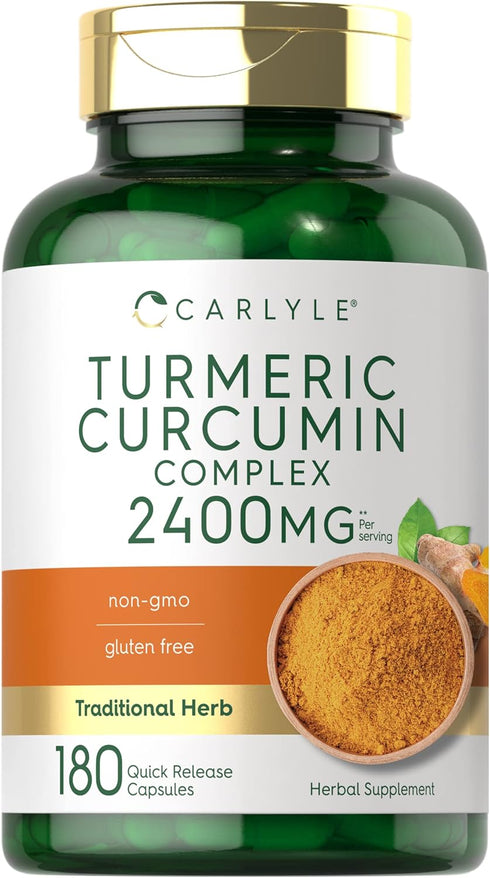Carlyle Turmeric Curcumin Supplement 2400mg | 180 Powder Capsules | Non-GMO, Gluten Free | Herbal Formula