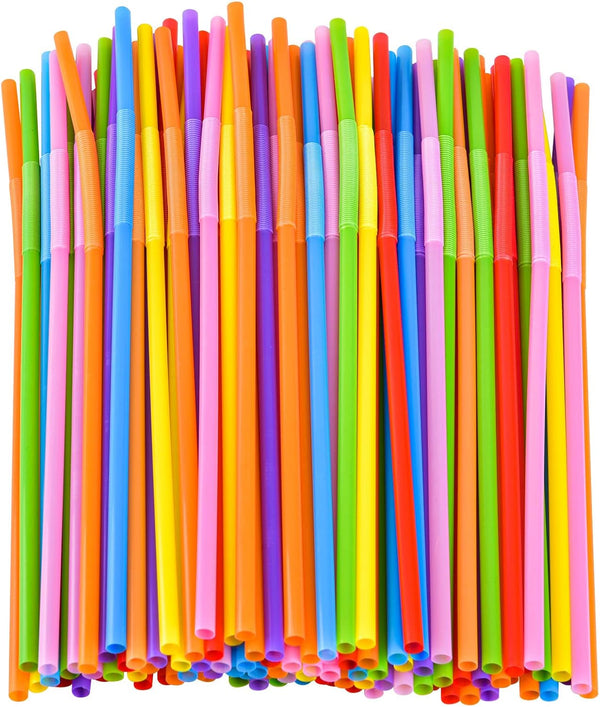 200PCS Colorful Flexible Plastic Straws, 12.8inch Extra Long Disposable Bendy Party Straws for Decorations