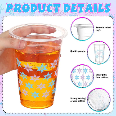 Havawish 100 16 oz Pcs Blue Winter Snowflake Plastic Cups Disposable Clear Cups Coquette Bow Snowflake Theme