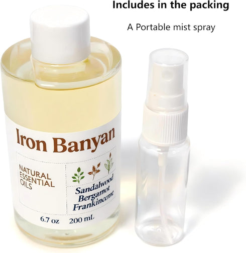 Iron Banyan 200ML Sandalwood Bergamot Frankincense Essential Oil Blend - for Home Aromatherapy Diffuser