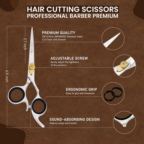 Ruvanti Hair Cutting Scissors, Professional Barber Premium Shears, Sharp Stainless Steel Blades, Comfortable Grip
