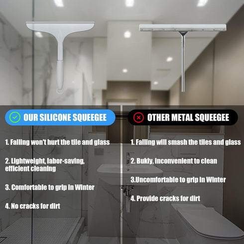 Shower Squeegee for Bathroom Tile, Glass Shower Doors, Mirror – Silent Streak-Free Window Cleaner with Non-Slip Handle