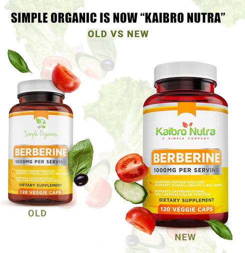 Kaibro Nutra Berberine 500mg (1000mg Per Serving) for Supports Healthy Immune Function, Antioxidant, Gastrointestinal &