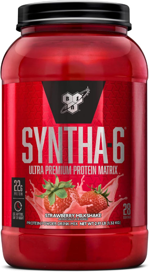 BSN SYNTHA-6 Whey Protein Powder, Strawberry Milkshake with Micellar Casein, Milk Protein Isolate, 28 Servings