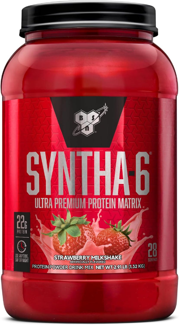 BSN SYNTHA-6 Whey Protein Powder, Strawberry Milkshake with Micellar Casein, Milk Protein Isolate, 28 Servings