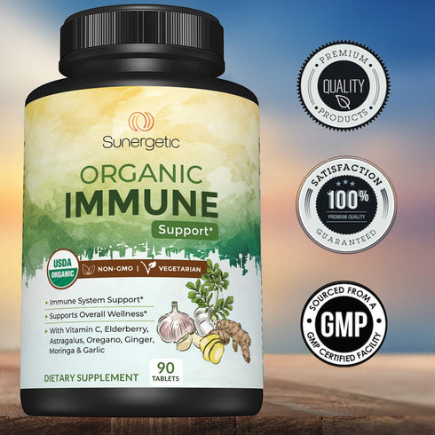 USDA Organic Immune Support Supplement with Vitamin C, Elderberry, and Garlic - 90 Tablets
