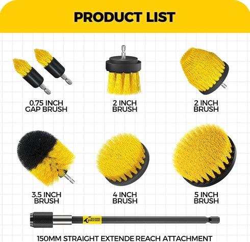 Holikme 8 Piece Drill Brush Attachments Set - Power Scrubber with Long Attachment for Bathtub, Shower, Grout, Tile