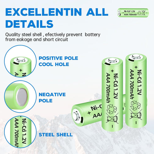 Fytoo 8PCS 1.2V 700mAh Ni-Cd AAA Battery with USB Charger for Wireless Microphone, Electric Toys, RC Mouse, Calculator,