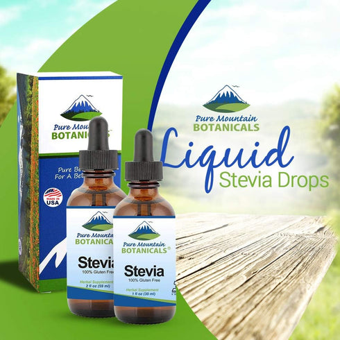 Pure Mountain Botanicals Liquid Stevia Drops, Natural Sugar Free Sweetener, Ideal for Keto and Vegan Diet