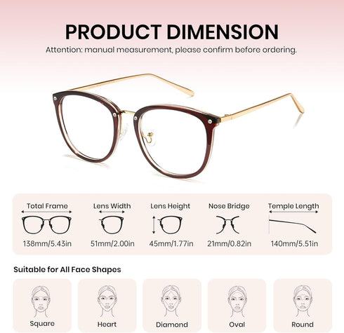 Cyxus TR90 Cat Eye Women Eyewear Frames - Round Stylish Retro Metal Blue Light Glasses, UV Blocking