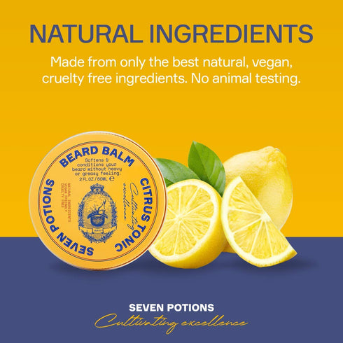 SEVEN POTIONS Beard Balm for Men, Conditioning Softener to Nourish Skin and Facial Hair, All-Natural, Vegan