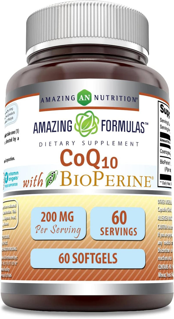 Amazing Formulas CoQ10 with Bioperine Supplement - 200 Mg Per Serving - 60 Softgels - Non-GMO, Gluten Free