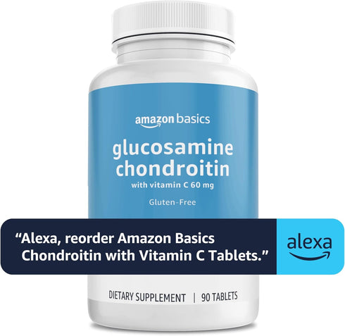 Amazon Basics Glucosamine 1500 mg with Chondroitin and Vitamin C 60 mg, 90 Tablets, Gluten Free