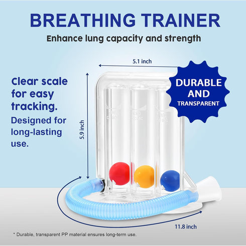 Lung Exerciser Device, Breathing Exercise Device for Lungs, Upgraded Capacity 1900cc/sec, Improves Lung Function