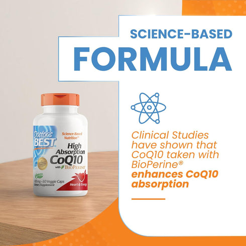 Doctor's Best High Absorption CoQ10 with BioPerine, 60 Veggie Caps, 100 mg, Vegan, Gluten-Free, Heart Health
