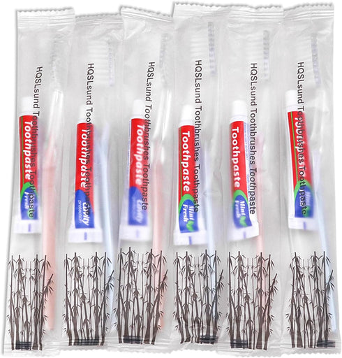 100 pcs Disposable Toothbrushes with 10g Toothpaste, Individually Wrapped Bulk Toothbrushes for Homeless, Airbnb, Hotel