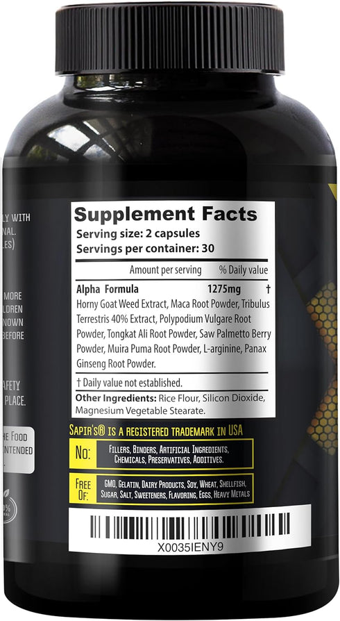 Alpha Enlargement Pills for Men - Male Enhancing Supplement with Horny Goat Weed, Testosterone Booster, Energy &