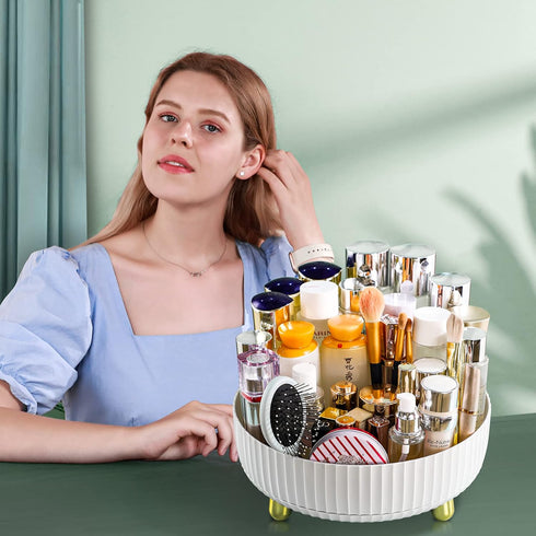 funest 360 Degree Rotating Makeup Perfume Organizer - Lazy Susan Cosmetic Desk Storage Round Tray
