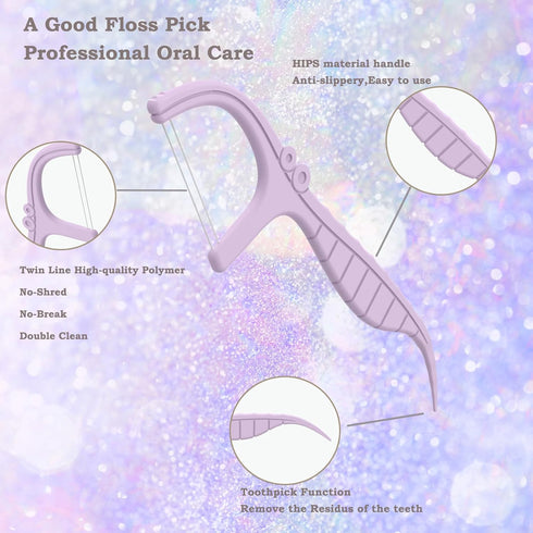Shred Resistant Twin line Dental Floss Picks Dispenser-2 Box Lime Flavor Double line Flosser Portable Case-Best Dental Tools for Oral Care-The Ultimate Floss Storage Solution(Purple)