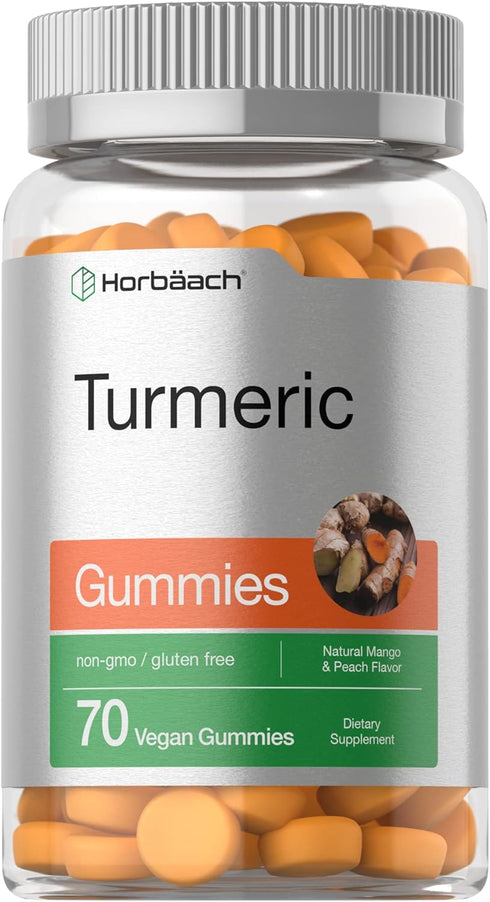 Horbaeach Turmeric Gummies | 70 Count | Vegan Non-GMO Supplement with Mango & Peach Flavor, Curcumin & Ginger
