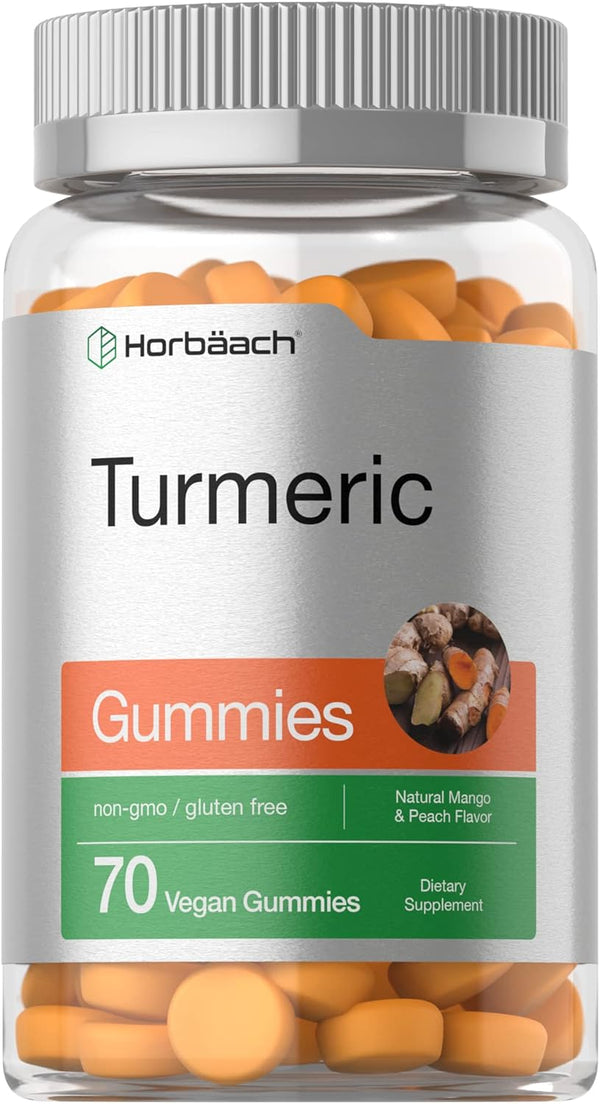 Horbaeach Turmeric Gummies | 70 Count | Vegan Non-GMO Supplement with Mango & Peach Flavor, Curcumin & Ginger