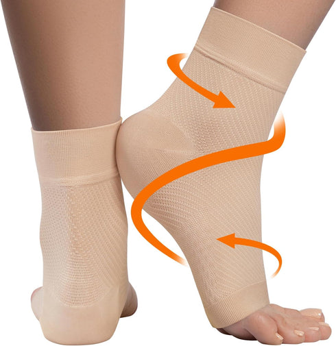 KEMFORD Ankle Compression Sleeve - Plantar Fasciitis Braces, Open Toe Compression Socks for Swelling, Arch Support