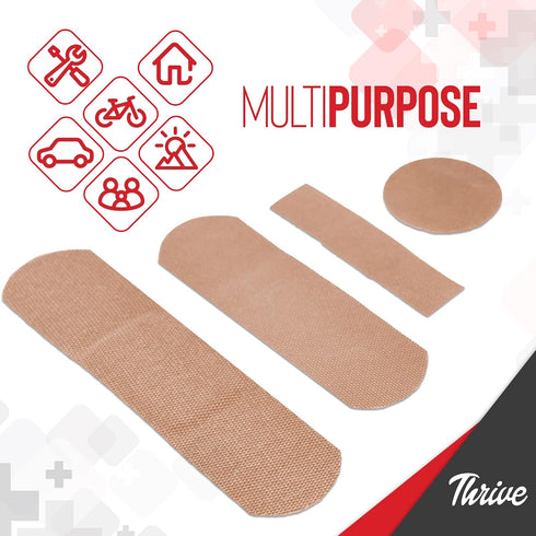 Thrive Bulk Band Aids Variety Pack - Fabric Adhesive Bandages, 305 Count (100 Large, 75 Medium, 65 Small & 65 Round)