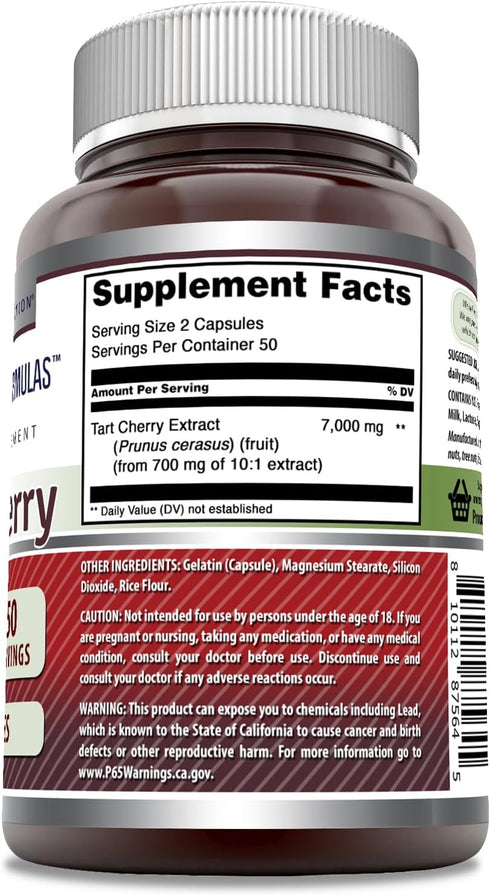 Amazing Formulas Tart Cherry Extract 7000mg Per Serving Capsules Supplement | Non-GMO | Gluten Free | Made in USA (100 Count)