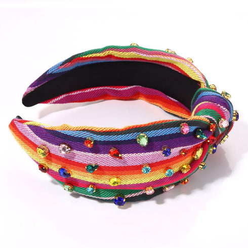 Knot Headband Colorful Rhinestone Mexican Fiesta Hair Accessories, Embroidered Party Headband