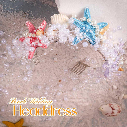 Unicra Starfish Headband, Pearl Bride Wedding Hair Vine, Shell Bridal Headpiece for Women and Girls