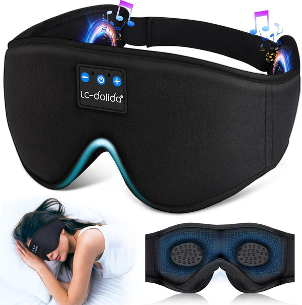 LC-dolida Sleep Headphones, 3D Bluetooth Wireless Music Eye Mask, Ultra-Thin Stereo Speakers for Sleeping