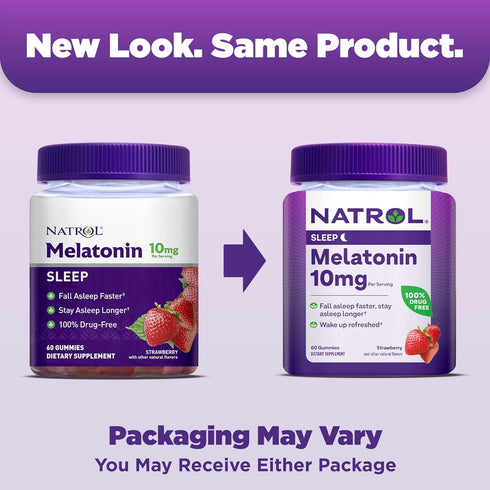 Natrol 10mg Melatonin Gummies, Sleep Support for Adults, Melatonin Supplements for Sleeping, 60 Strawberry-Flavored Gummies, 30 Day Supply