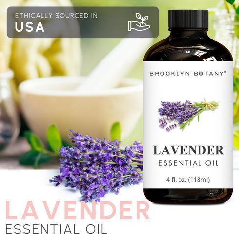 Brooklyn Botany Lavender Essential Oil - 4 Fl Oz | 100% Pure and Natural, Premium Grade with Dropper for Aromatherapy
