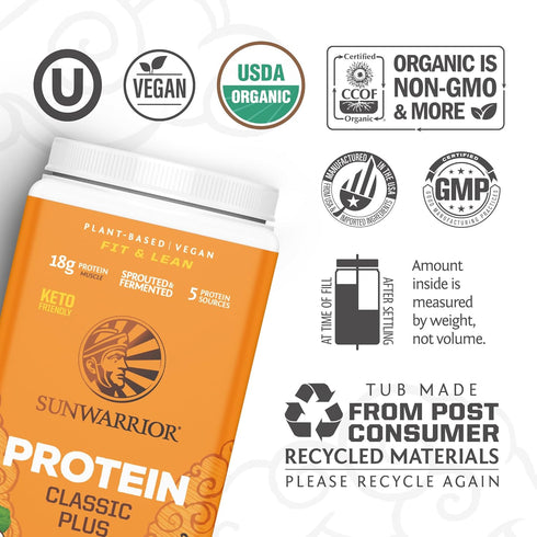 Sunwarrior Vegan Organic Protein Powder - Plant-Based | 5 Superfood Quinoa Chia Seed, Vanilla 30 Servings