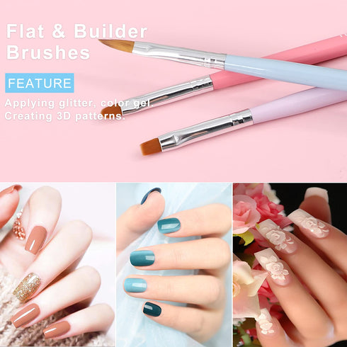TEOYALL Nail Art Brushes, Nail Design Painting Brushes, Builder Gel Brush, Nail Dotting Tools, Fine Liner Brushes