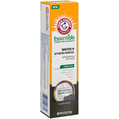 HAMMER 4 Pack 4.3oz 100% ARM & Essentials Fluoride-Free Toothpaste, Whitening + Activated Charcoal Toothpaste