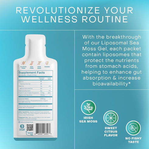 Organic Irish Sea Moss Gel, 30x15ml Sachets for Digestion, Immunity, and Nutrient Absorption