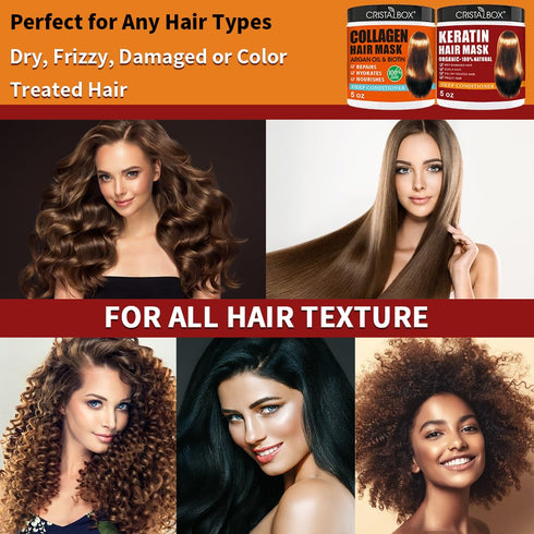 2 Pack Collagen Hair Mask & Keratin Hair Mask - Deep Conditioner Treatment for Dry Damaged Hair