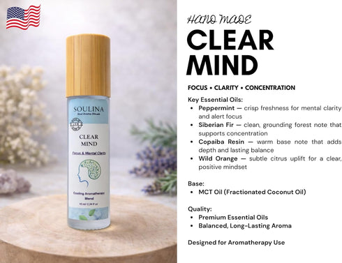 Set 4 4 10 ml Soulina of Essential Oil Roller Sleep, Energy, Breath & Focus Aromatherapy Roll-On Kit, Natural Blends