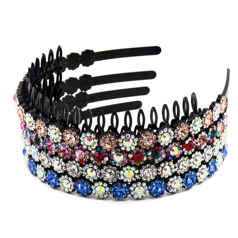 Yeshan Teeth Comb Headbands for Women, Pack of 4 with Rhinestone and Crystal Beaded Plastic Hairbands